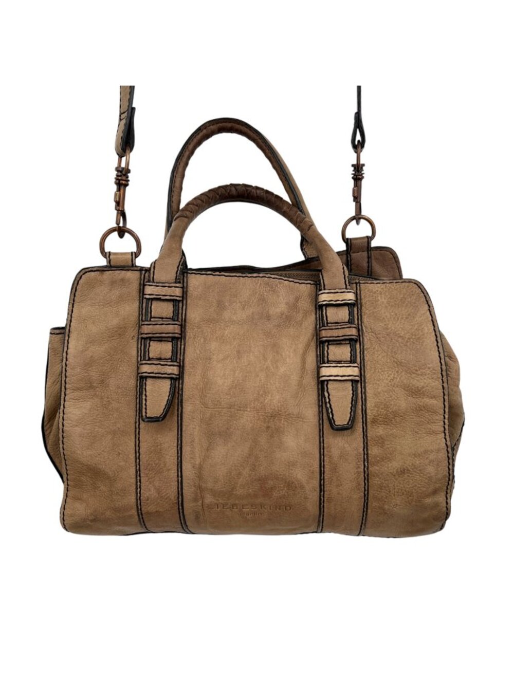 Liebeskind Berlin Tan Distressed Boho Rustic Leather Satchel Handbag